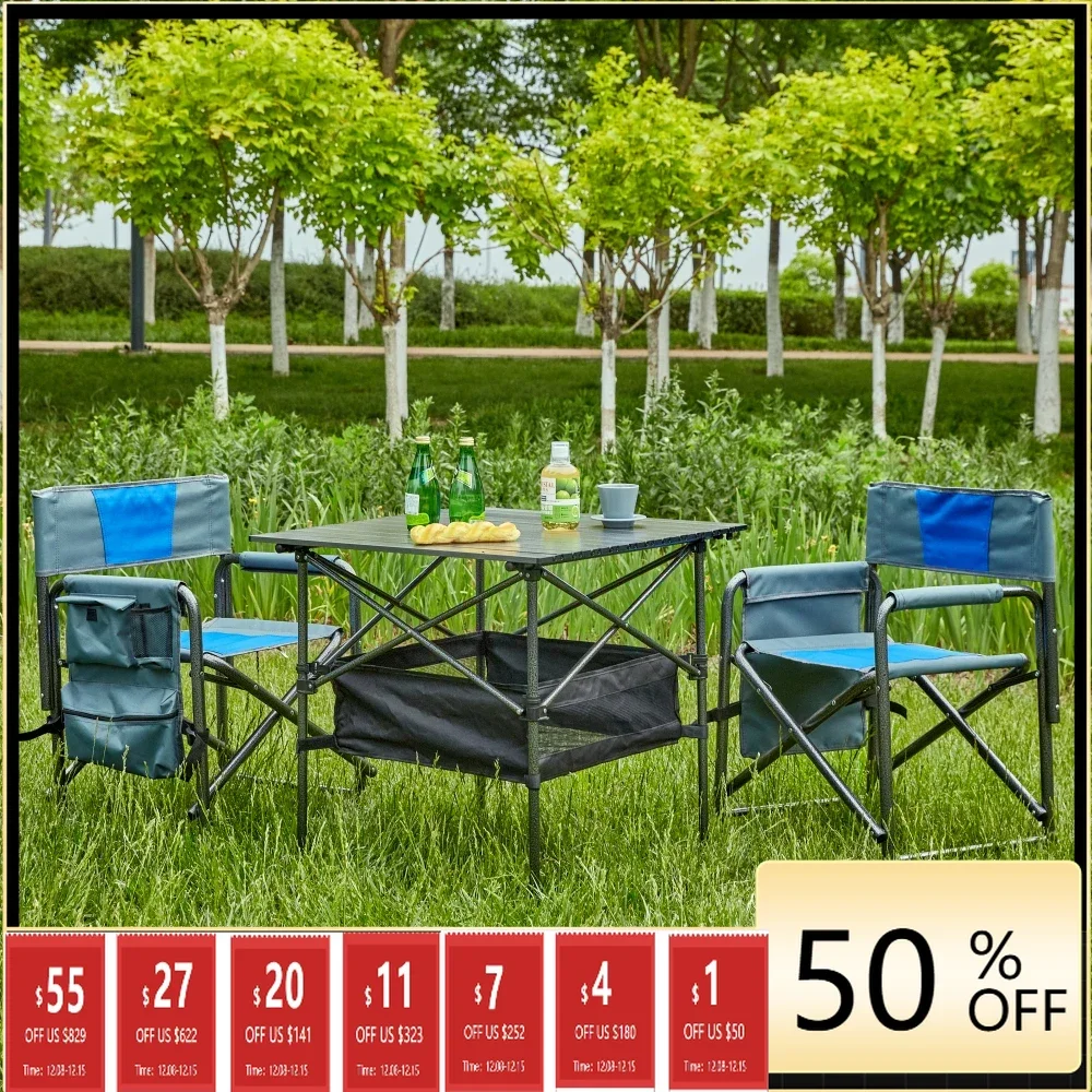 

Набор из 3 складных уличных столов и стульев для внутреннего использования, кемпинга, пикников, пляжа, заднего двора, барбекю, вечеринки, патио