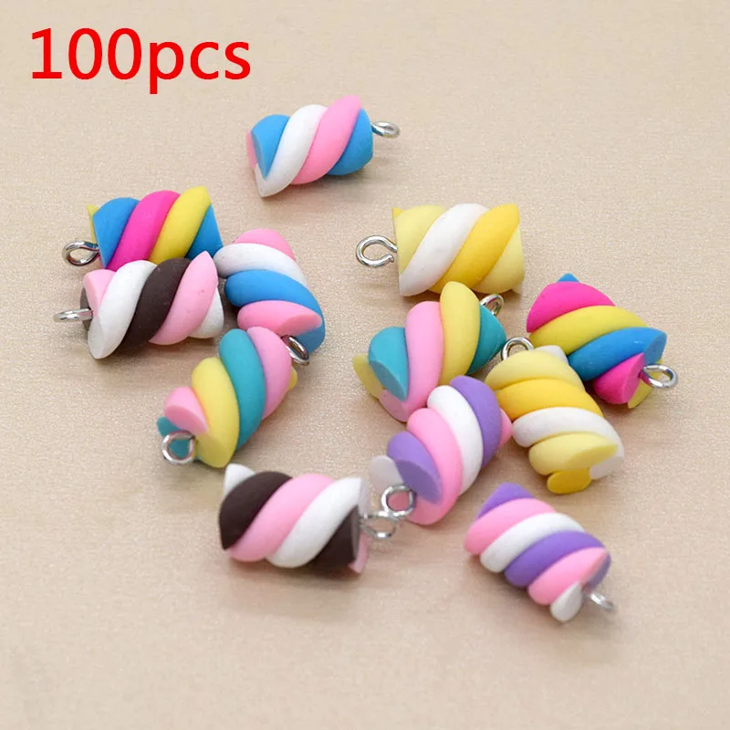 Wholesale 100pcs/Pack Colorful Marshmallow Resin Charms Bulk Lots Sugar Candy Pendant For Earring DIY Sweet Jewelry Make F355