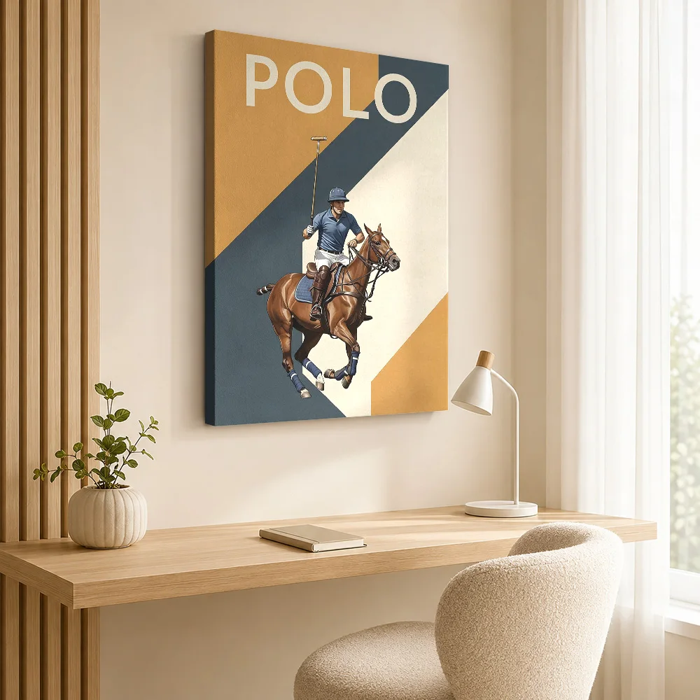 Polo Player on Horseback Canvas Print Poster Customized Photo Sports Portrait Wall Paintings Decoration for Game Room Man Cave