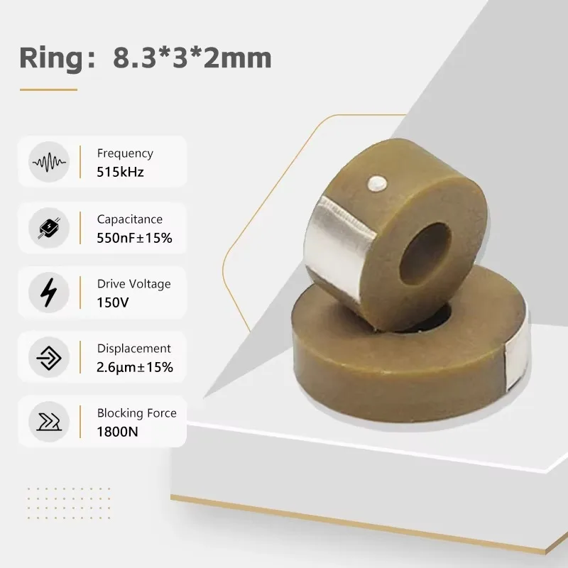 530kHz Multilayer Piezoceramic Ring 2.6μm Displacement Industrial Displacement Miniature Piezo Actuators 2mm Thickness