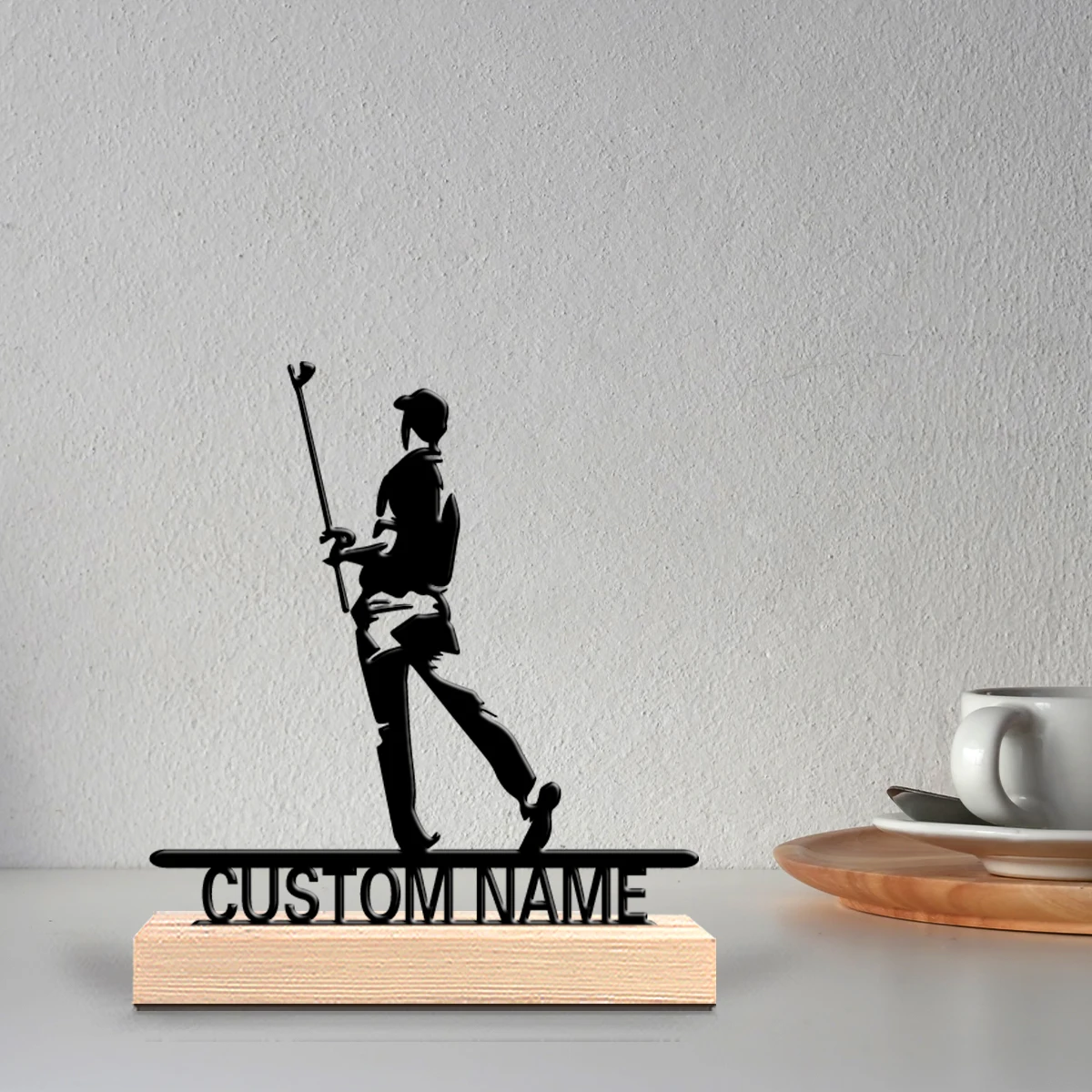 1pc Fun Personalized Custom golf Metal Statues Meditative Desk Decor with Wooden Base Ideal for Yoga Studios Spa Zen Spaces