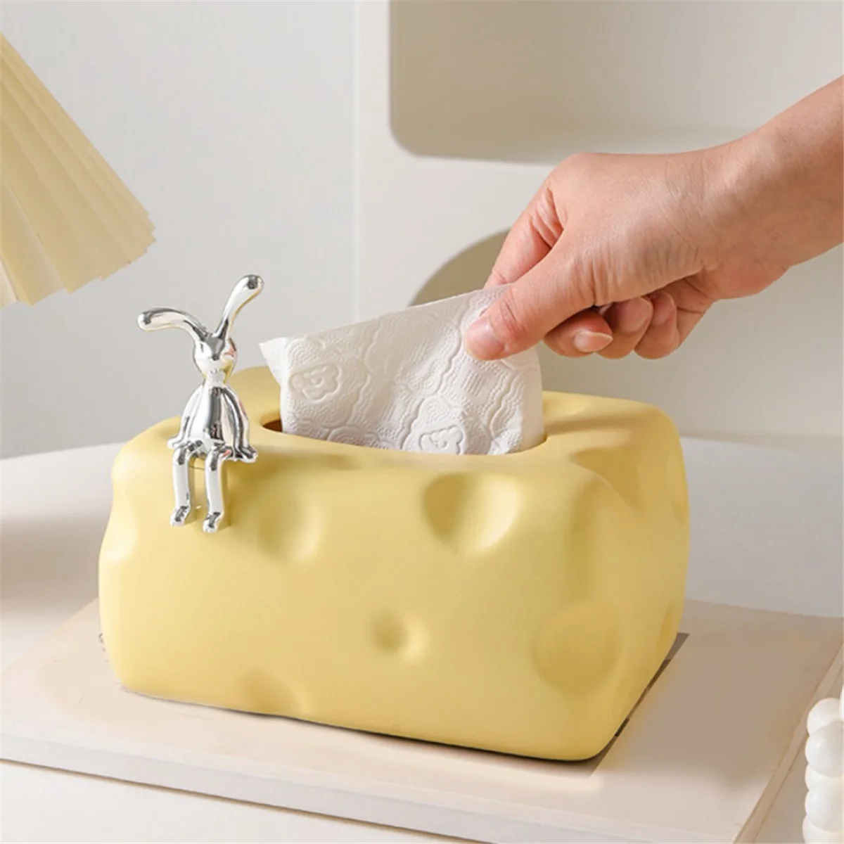 Cheese Shape Tissue Box Multifunctional Ceramic Paper Towel Storage Case with Noslip Pad Excellent Paper Case Dispenser