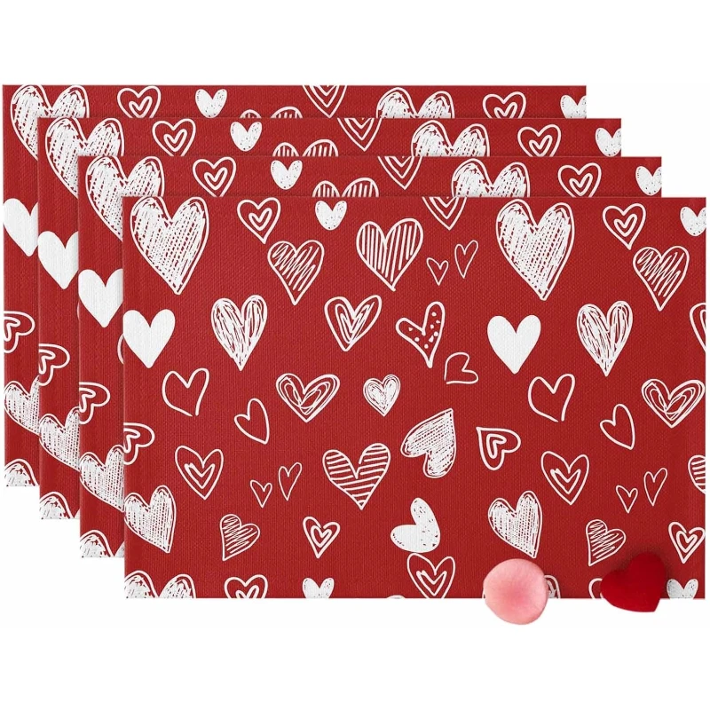 Valentine's Day Romantic Love Hearts Placemats Table Decor Anniversary Kitchen Dining Table Mat Valentine's Day Decorations