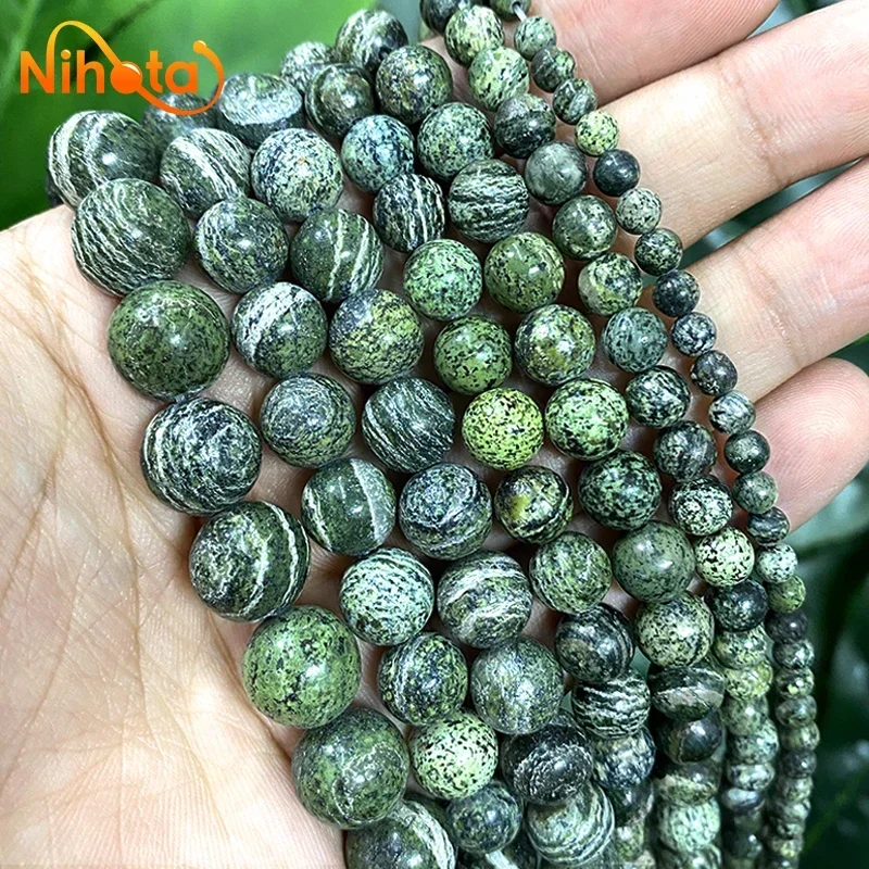 4/6/8/10/12mm Natural Stone Green Zebra Jaspers Beads for Jewelry Making Round Loose Beads DIY Earrings Bracelet 15'' Strand