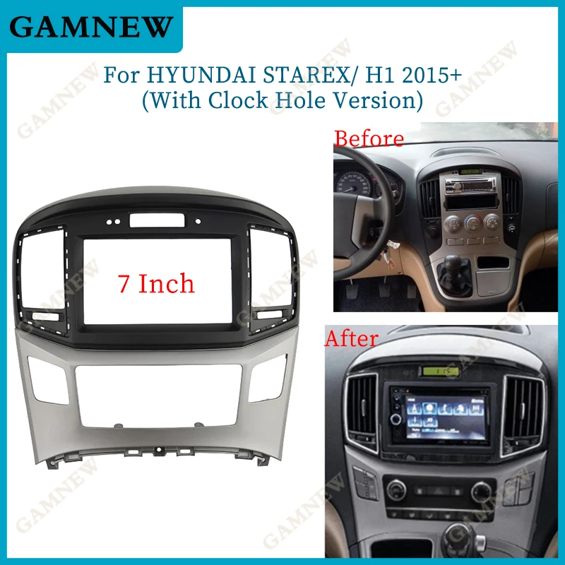 7 Inch 2DIN Car Frame Fascia Adapte Radio Dash Fitting Panel Kitr For HYUNDAI STAREX/ H1 2015+ (With Clock Hole Version)