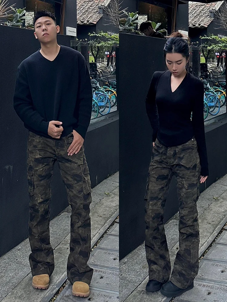 

Cleanfit American Style Retro Slim Fit High Street Casual Workwear Pants Camouflage Trousers for Couples Men Women