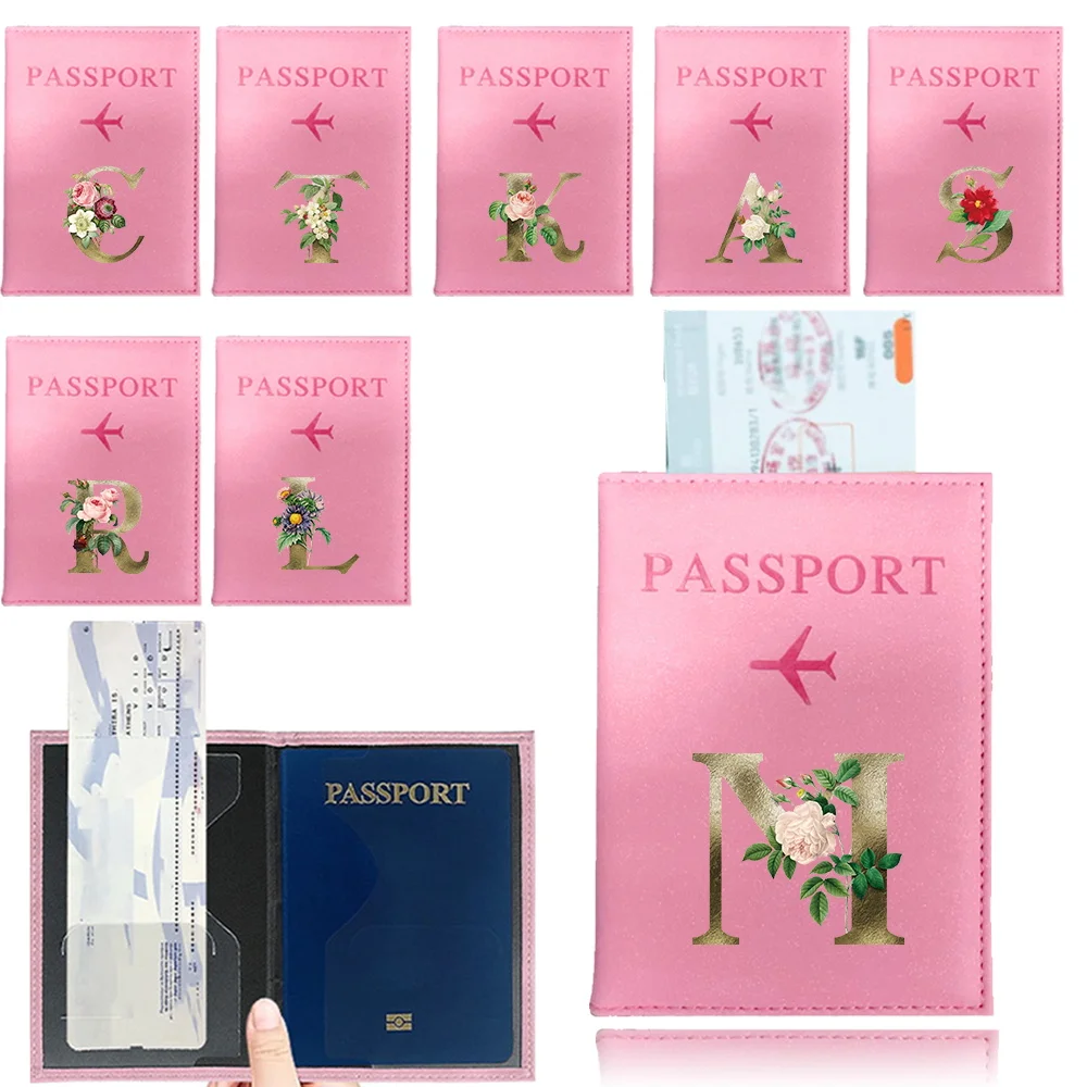 

Passport Cover PU Ultra-thin Passport Holder ID Cover Document Holder Travel Accessories Initials Golden Flower Lettern Pattern