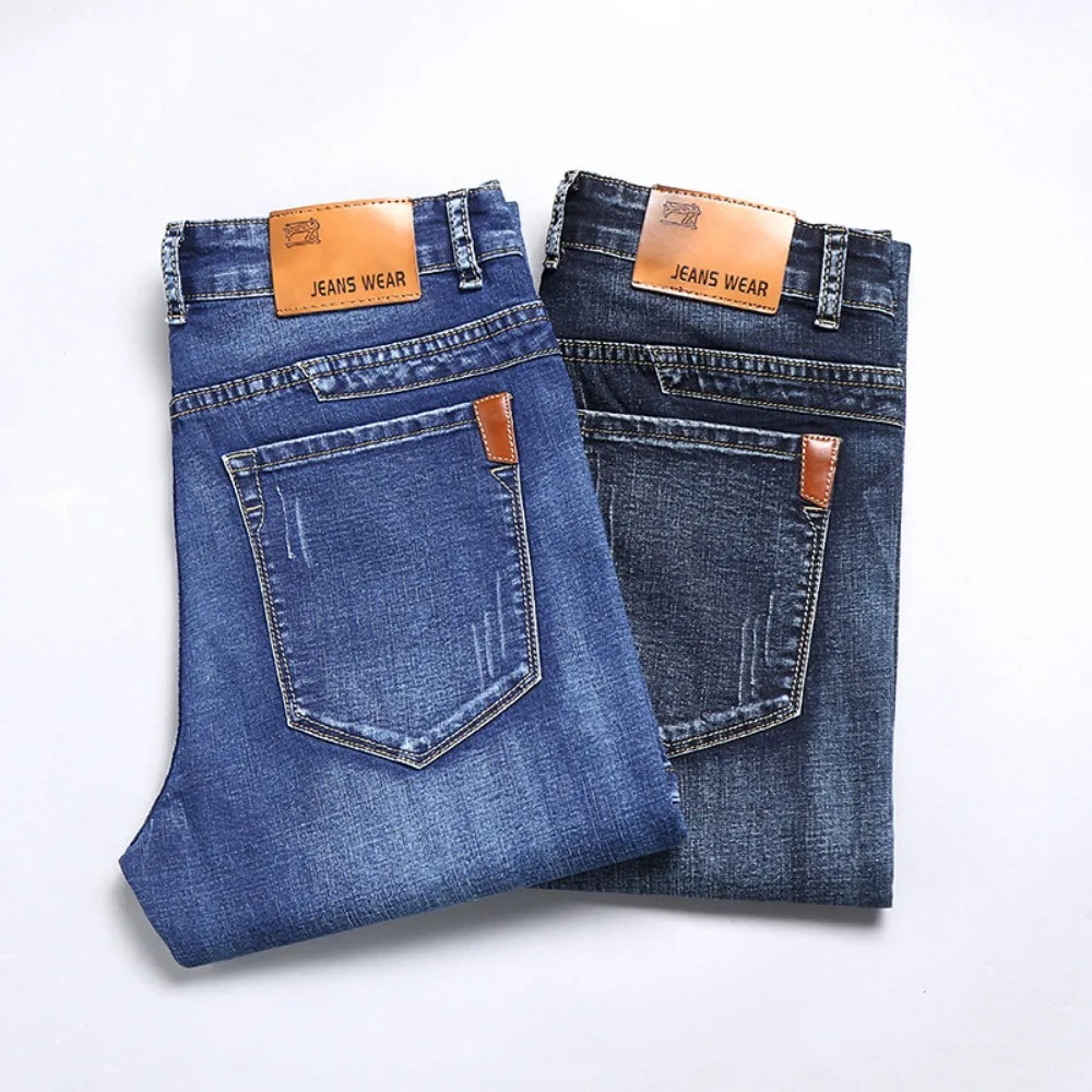 2025 جديد الرجال الكلاسيكية بسط الجينز بنطلونات رجل ريترو سليم الدنيم المنشأ لينة الأسود وزرة رجالي سروال شكل قلم رصاص الرجال السراويل #5