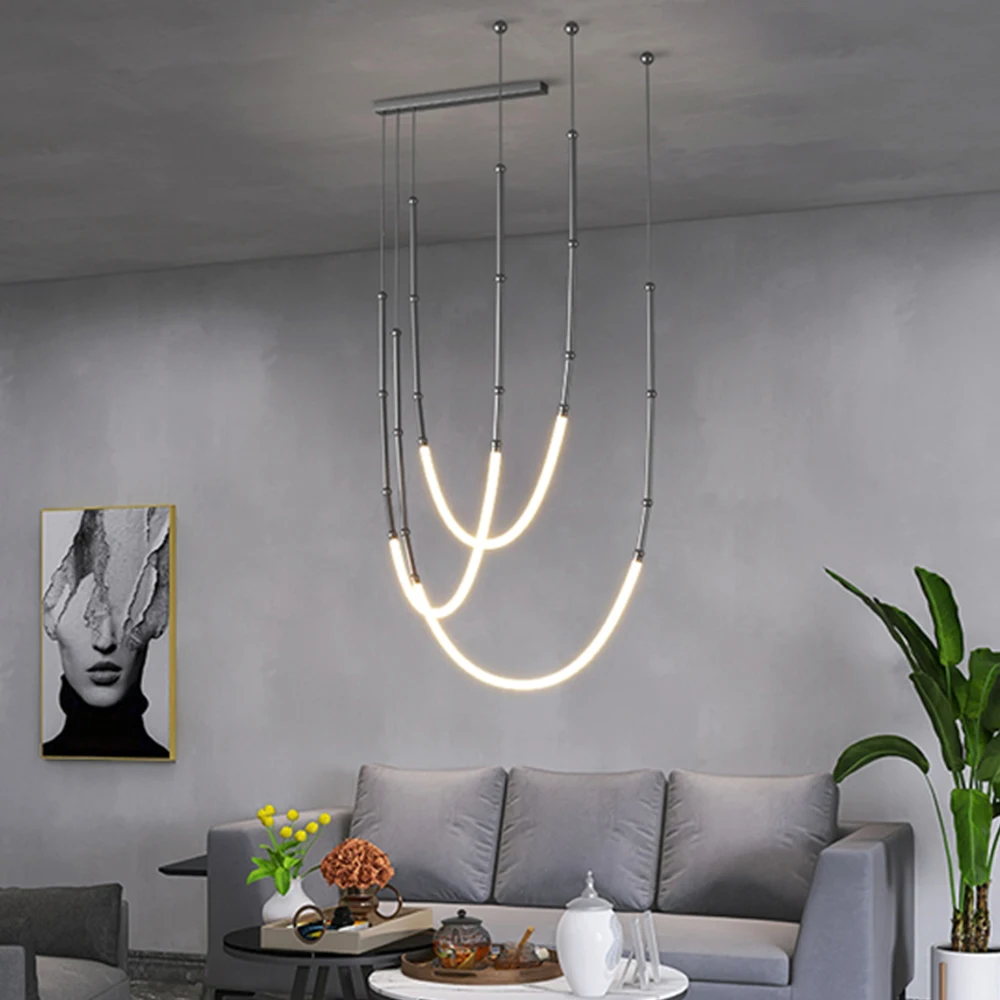 Modern Minimalist Line Chandelier Nordic Designer Creative LED Pendant Lamps for Living Dining Home Hanging Light Fixtures