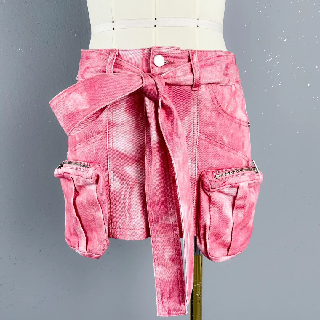 

2024 Spring/Summer New Women's Wear Fashion Work Clothes Pocket Belt Denim Skirt 0319