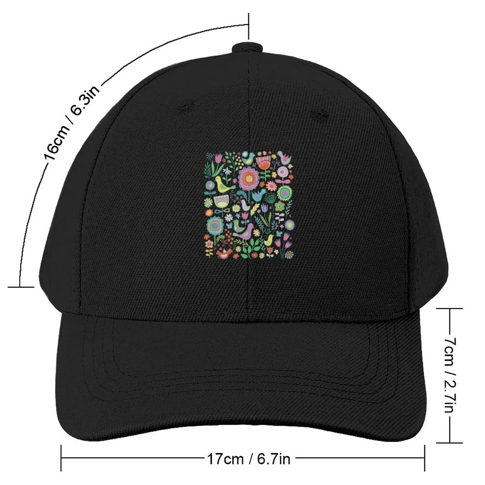 Birds and blooms - pastels on black - pretty floral bird pattern by Cecca Designs Baseball Cap