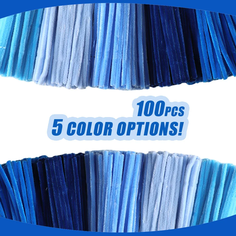 100 Uds. Limpiadores de tuberías azules degradados en 6 colores, tallos de chenilla, limpiadores de tuberías artesanales, juego para arte y artesanía DIY