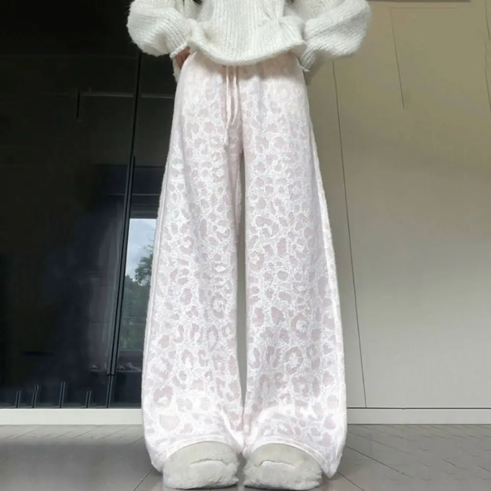 

Soft Plush Velvet Leopard Pants Thicken Warm Loose Wide Leg Pants High Waist Workout Trousers Winter Pants Streetwear
