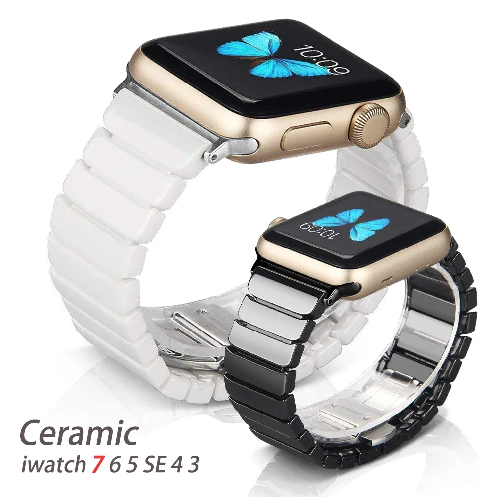 Luxury Ceramic watch strap for apple watch 45mm 44mm 40mm 38mm 42mm 41mm Bracelet for iwatch band 7 6 5 4 SE 3 belt Accessories