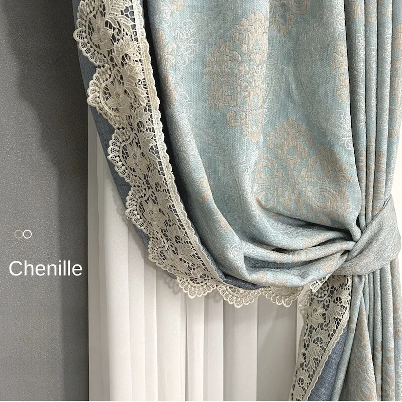 European Chenille Curtains for Living Room Thickened Cortina Dark Pattern Multiple Color Patchwork Lace Curtain Custom