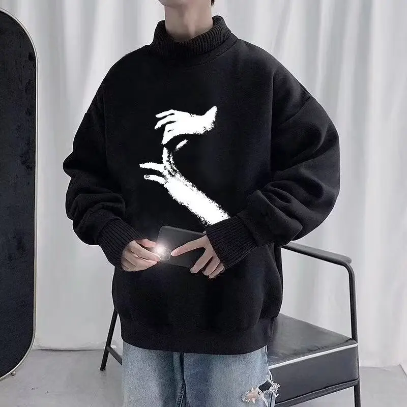 

Loose Fit Oversized Hoodie High Collar Men's Vintage American Sle Autumn Winter Sweatirt Student Trendy Top Coat