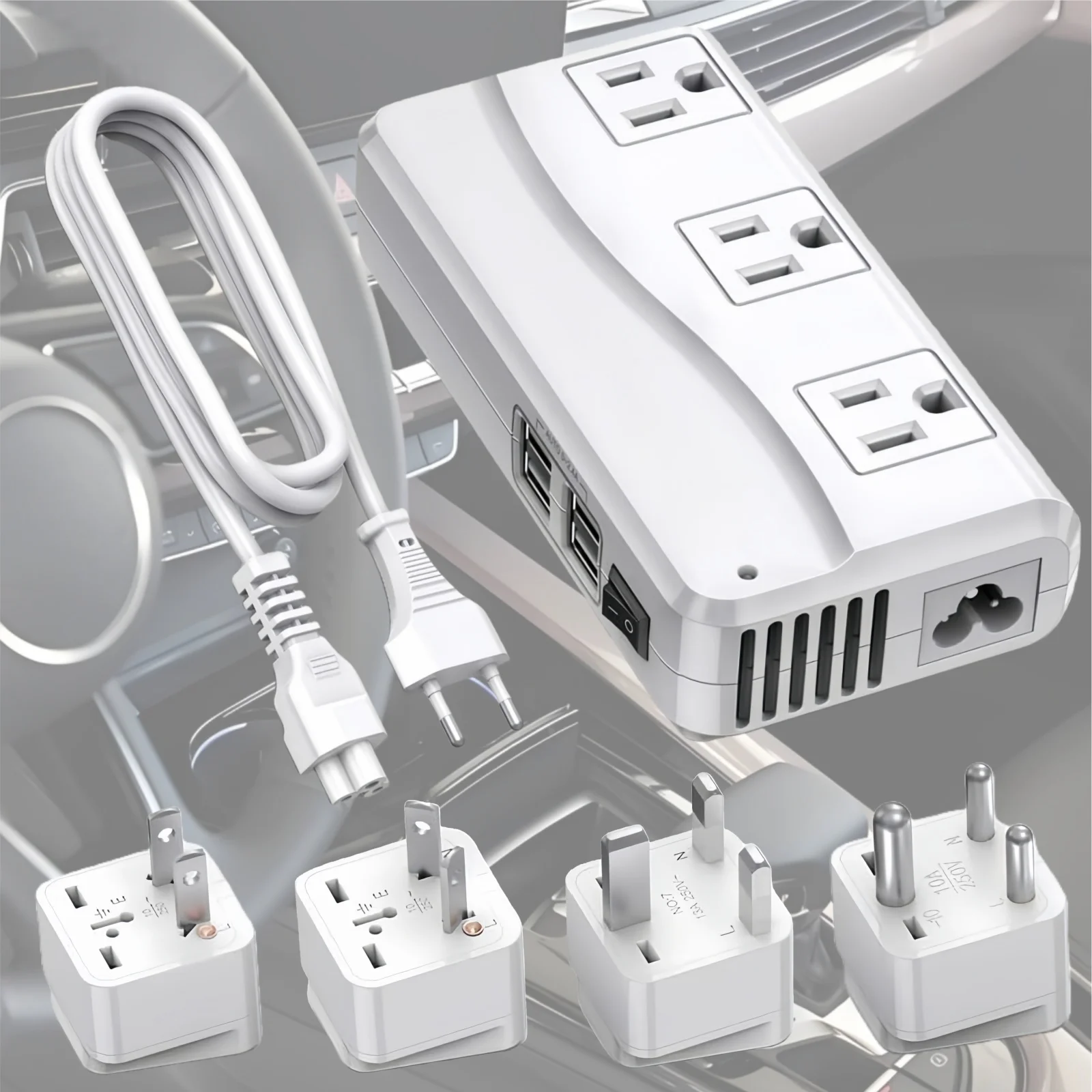 

250W International Voltage Converter, 4 USB & 3 AC Outlets, 95% Efficiency, Supports UK/US/AU/IN Plugs for Travel