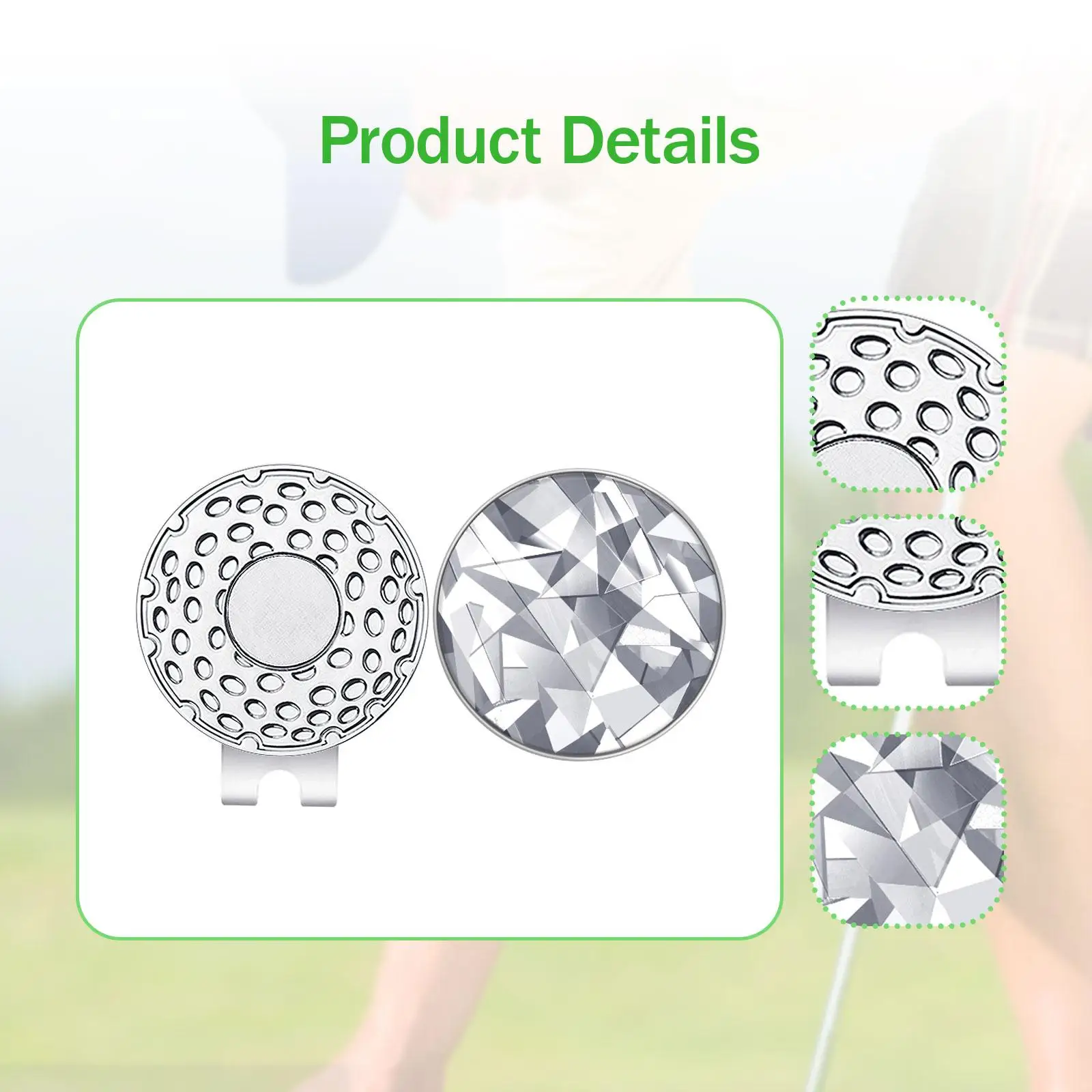 مشبك قبعة الجولف، إكسسوارات الجولف المدمجة المزخرفة، قبعة معدنية أنيقة احترافية