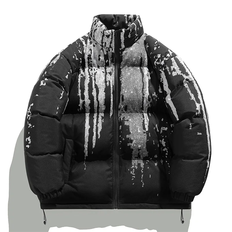 Winter Man Down Coat American Drawing Stand Collar Men Jacket Loose Long Sleeve Zipper Windproof Outdoor Male Outerwear