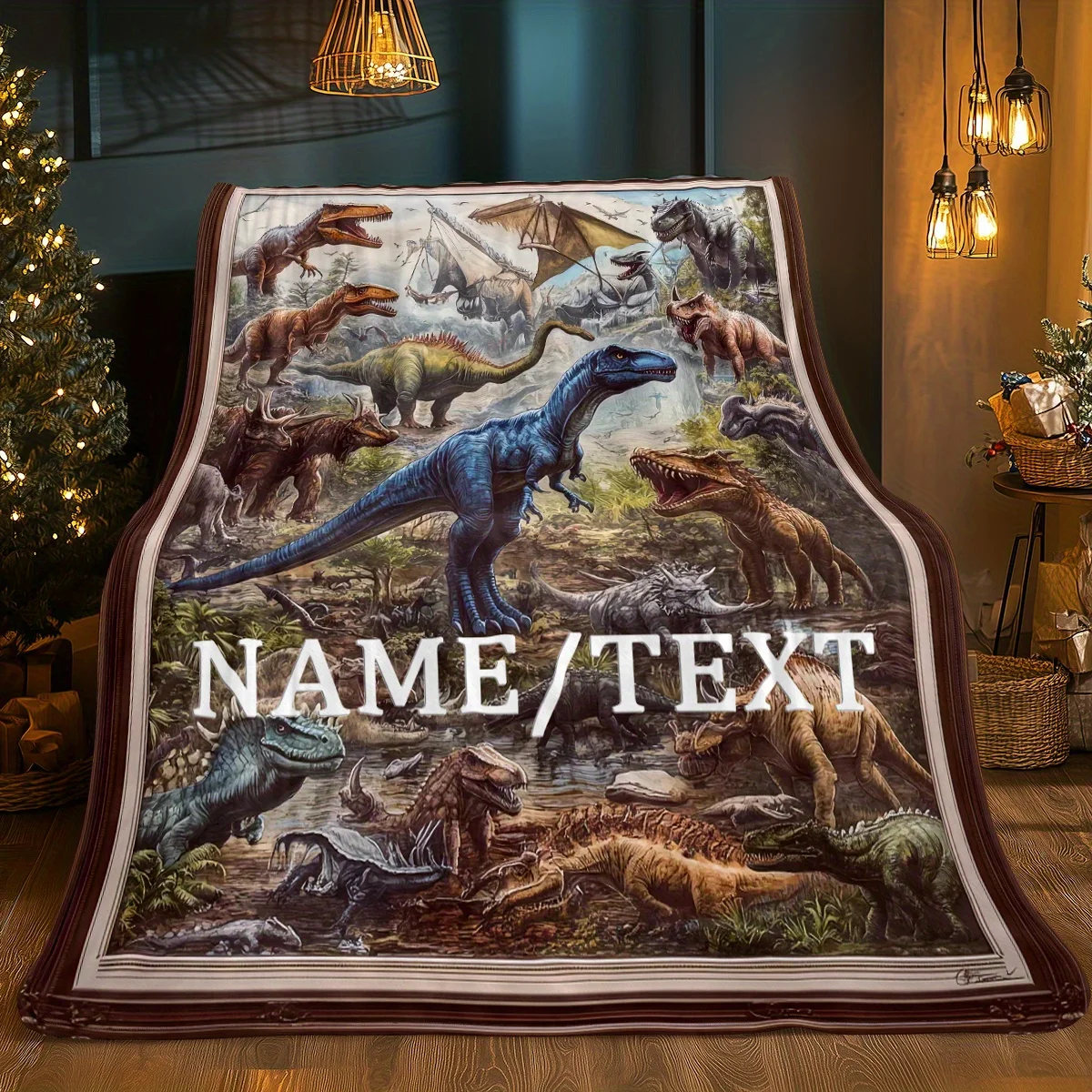 [بطانية الديناصور] بطانية الفانيلا المطبوعة على شكل ديناصور قابلة للتخصيص - رمي ناعم وخفيف الوزن مع تصميم جوراسي عالي الدقة للسفر