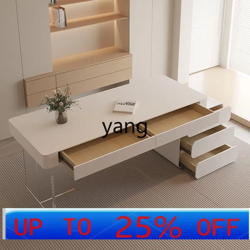 

LH cream style desk pure white minimalist household writing desk consultation table with drawers desk