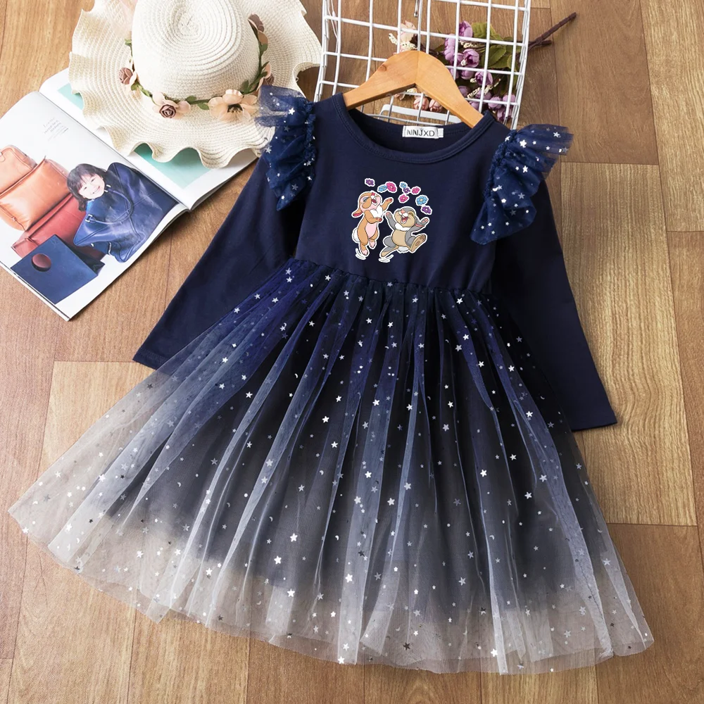 Bambi Fall Dresses for Girls Dresses Autumn Birthday Party Long Sleeve Princess Costume Teen Children's Party Clothes Spring