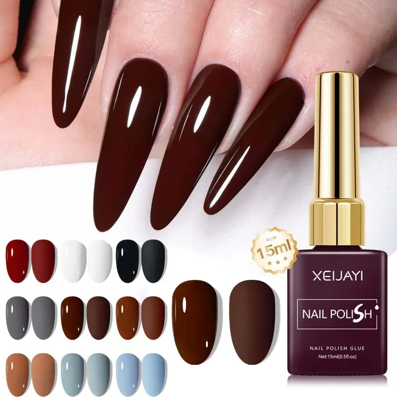 Esmalte de Uñas en Gel de 60 Colores, Acabado Brillante y Mate, Transparente, Rojo Marrón, para Arte de Uñas, Secado con Lámpara UV, 15 ml