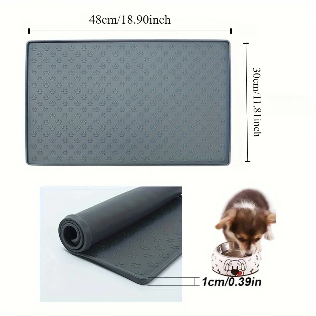 1pc Non-Slip Silicone Pet Placemat With Paw Print Detail, Anti-Overflow Dog Bowl Mat Floor Mat With Raised Edge