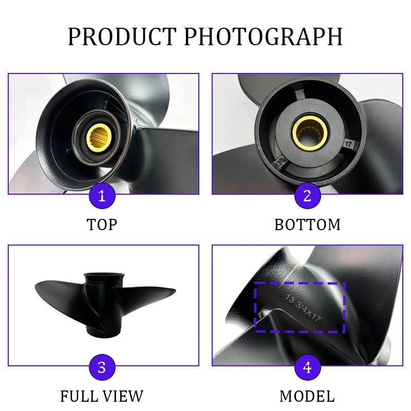 Bootspropeller, passend für 60 PS, 70 PS, 90 PS, 100 PS, 115 PS, 140 PS, Suzuki 13 3/4 x 17 Außenbordmotor aus Aluminiumlegierung, Teil 3 Flügel, 15 Spline-Zahn