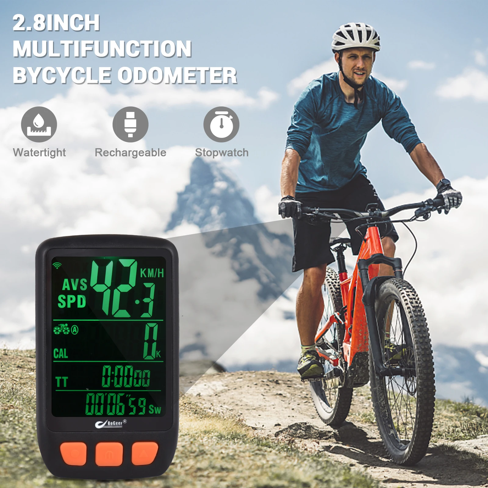 Bicycle Cycling Computer Wireless Digital Bike Speedometer Odometer with Rechargeable Battery Backlight Bike Stopwatch