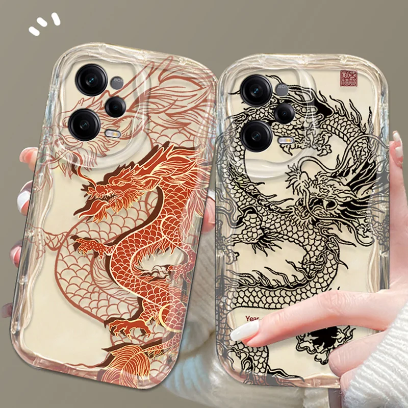 Luxury Chinese Dragon Clear Case For Xiaomi Redmi Note 13 12 11 Pro Plus 4G 5G 12S 11S 10 10S 9 9S 8 13C 12C 10C Turbo 3 Cover