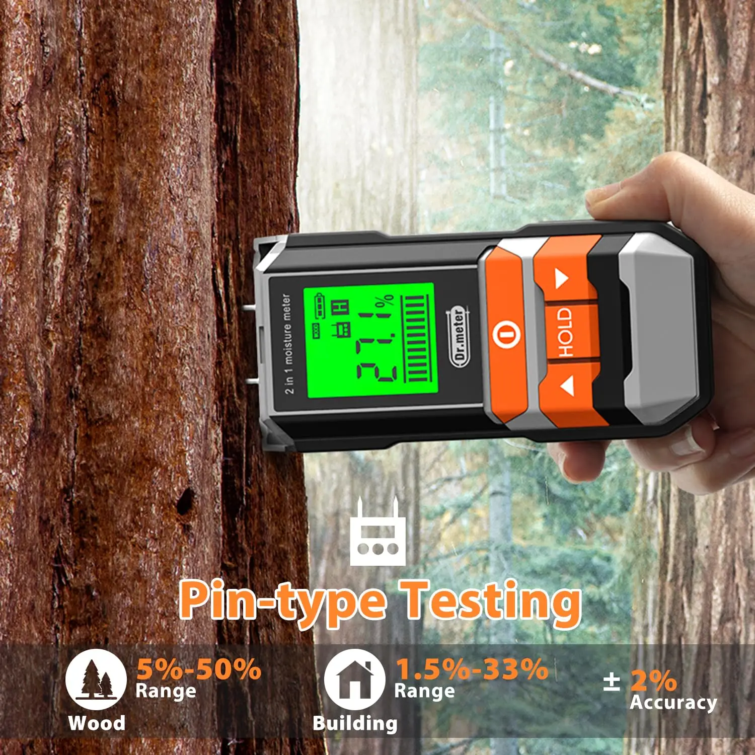 Wood Moisture Meter 2 in 1 Pin & Pinless Moisture Tester Digital Dampness Moisture Sensor Detector for Wood Firewood Drywall