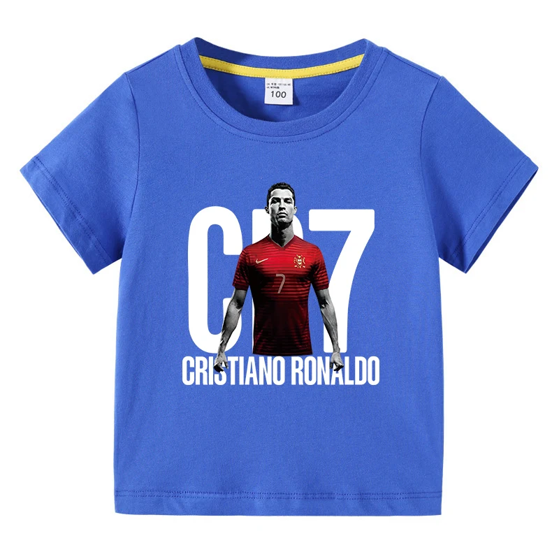2026 Meistverkauftes Jungen 100% Baumwoll-T-Shirt CR7 Fußball-Print Kurzarm O-Ausschnitt Atmungsaktiv Sommer Lässige Sport-Kinder-Tops Tees – Detail 4