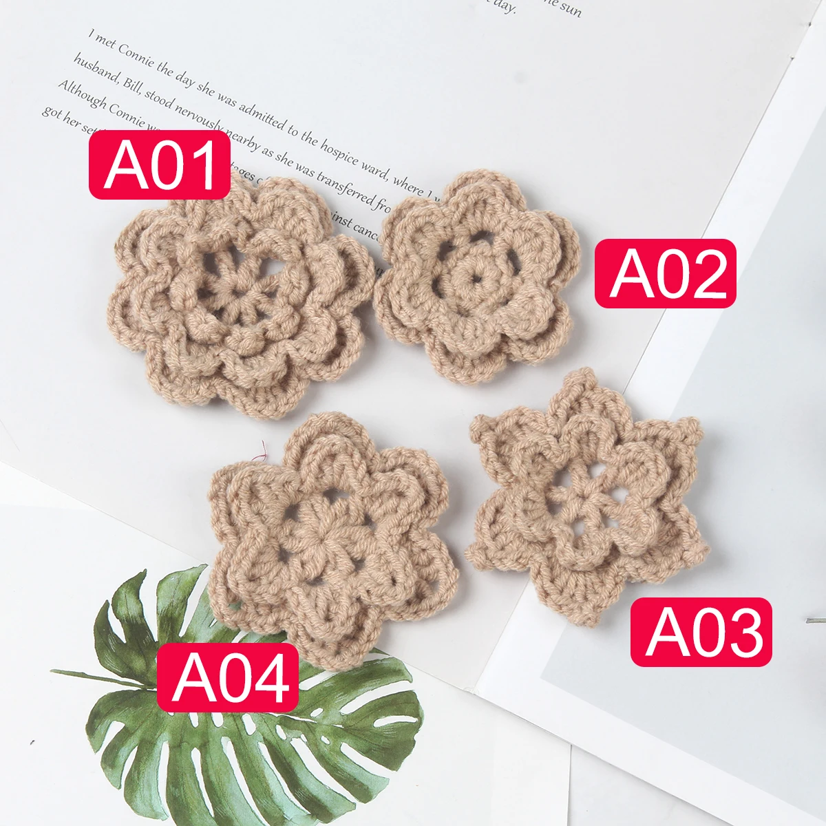 10pcs 3D Handmade Flowers DIY Knit Crochet Cotton Patches Applique Baby Hair Clip Hat Headwear Crafts Clothing Accessories