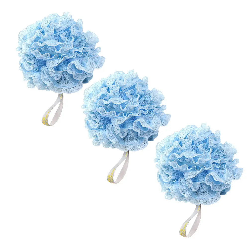 3Pcs Shower Mesh Bath Poufs Deep Clean Skin Massage Body Scrubber Soft Touch Bath Ball Sponge Bathroom Essentials