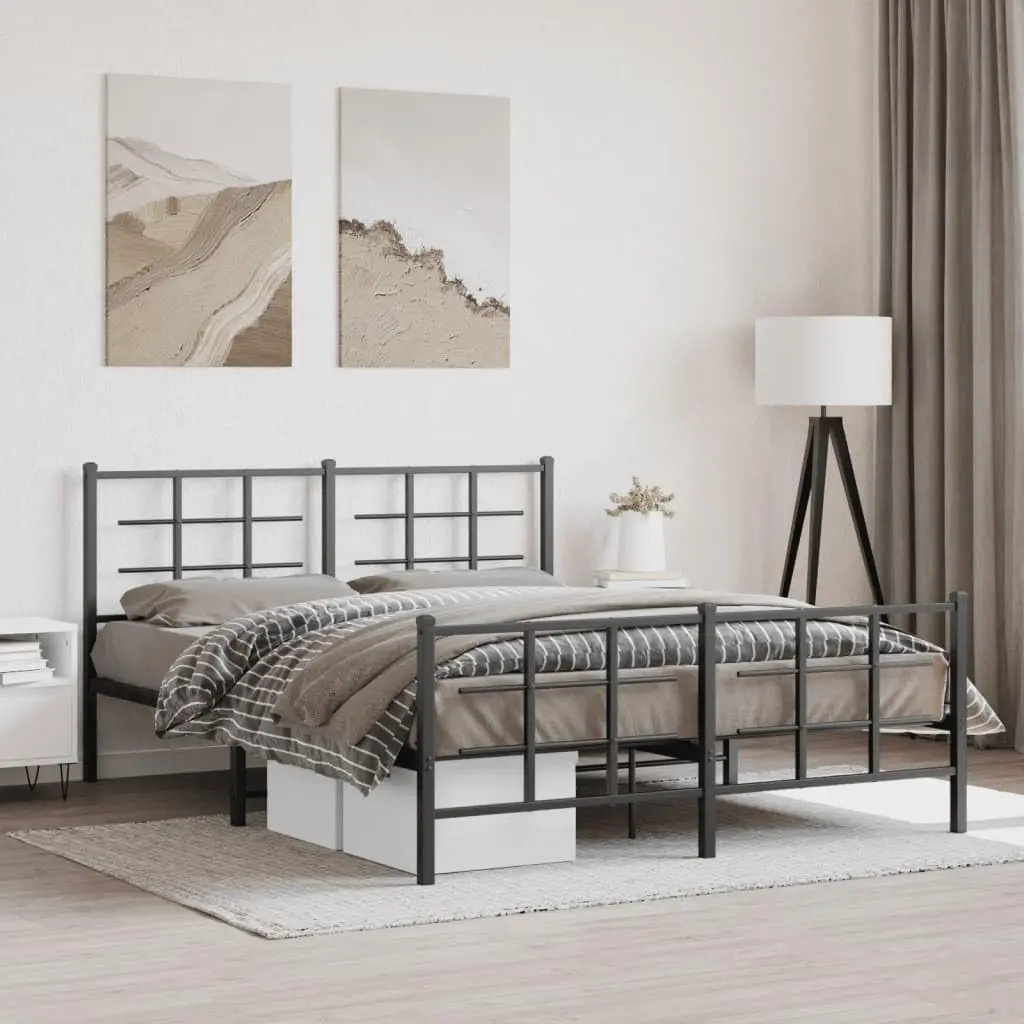 Metal Bed Fe Without Mattr with Footboard Black 59.1