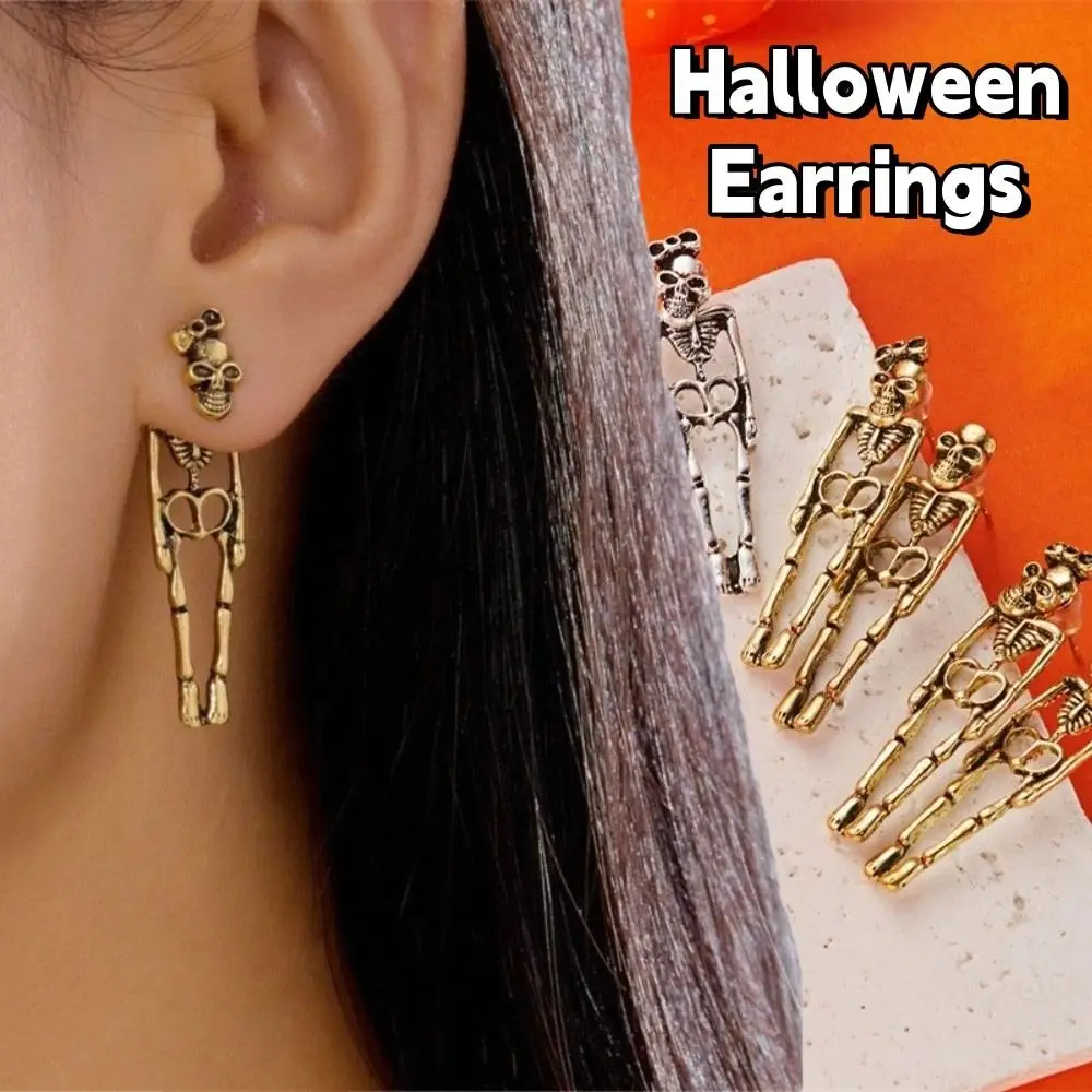Hip Hop Skeleton Earrings Alloy White Ghost Halloween Drop Earrings Jewelry Hollow Imitation Human Bone Earrings Halloween