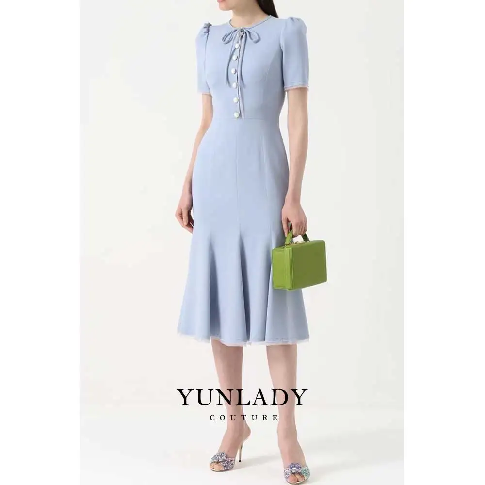 YUNLAN Elegant Blue Women\'s Slim Evening Dress Skirts and Cuffs With Lace Edges 2024 Saudi Arabia Special Occasion Dresses