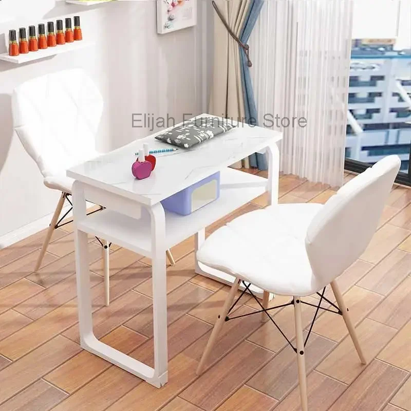 

Exquisite Designer Manicure Table White Folding Service Receptionist Desk Stainless Nailtech Schminktisch Nail Furniture CY50ZJ