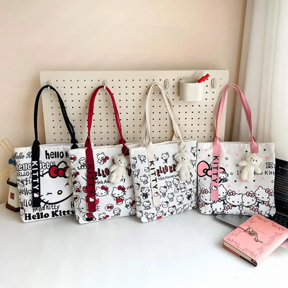 

Miniso Cute Hellokitty Tote Bag A Large Capacity Canvas Printed Handbag for Girls A Casual Commuting Bag for Classes