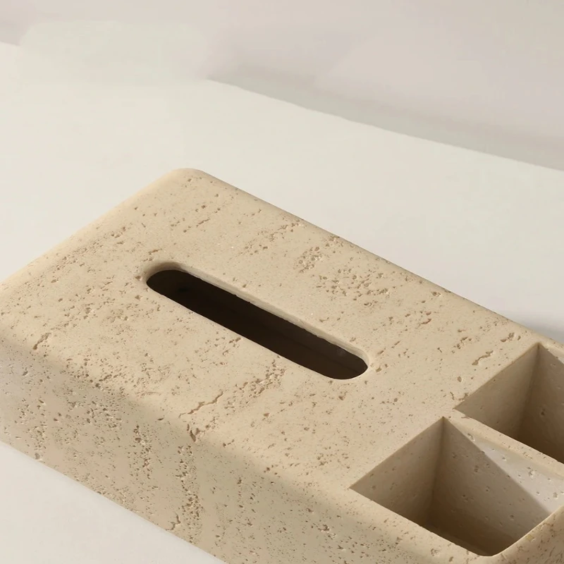 

Natural Cave Stone Material Tissue Box Light Luxury Wabi-Sabi Multifunction Tissue Box Home Living Room Decoration Storage Box