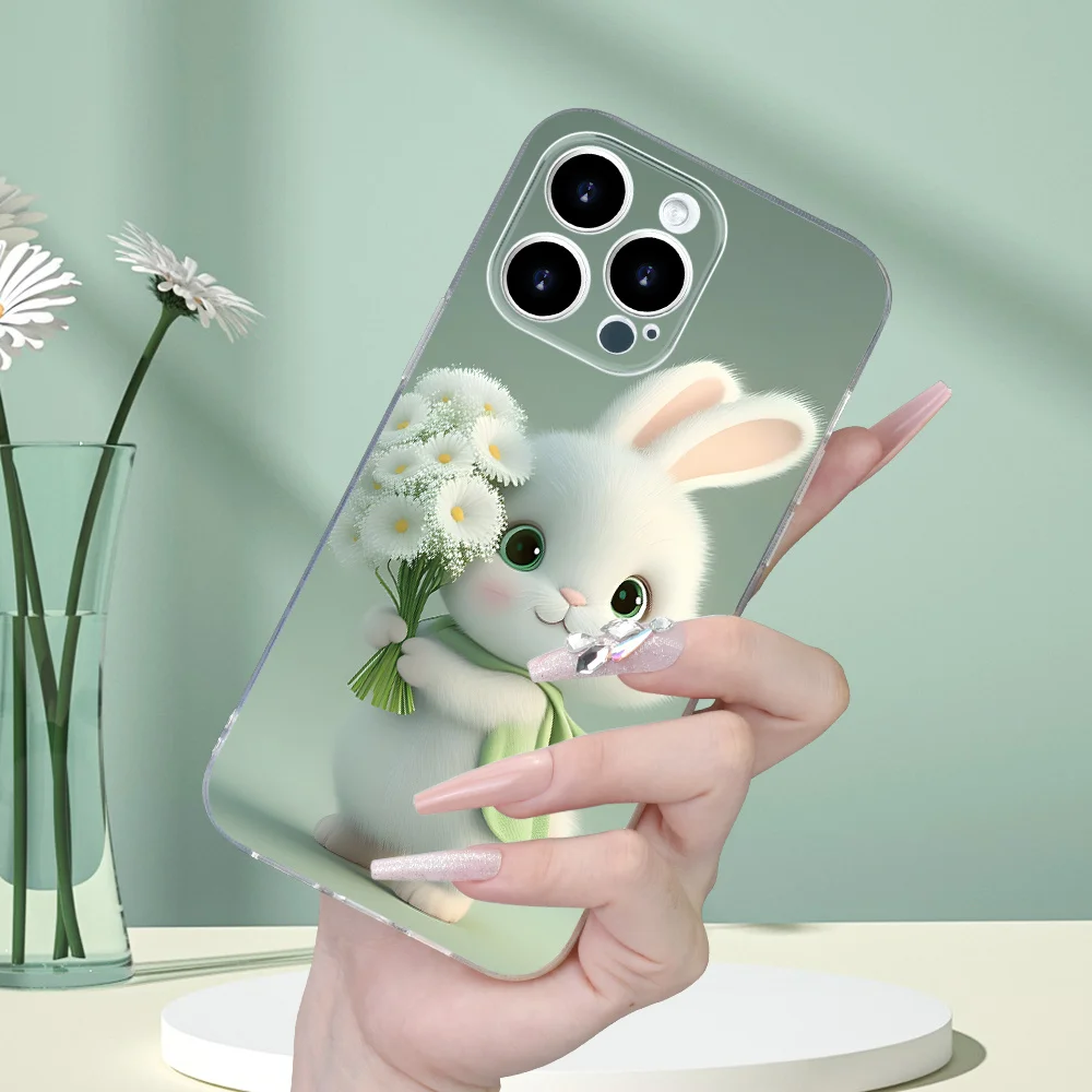 クリエイティブでシンプル、キュートで爽やかなウサギの透明スマホケース iPhone17 16 15 14 13 12 11Pro Max Plus対応