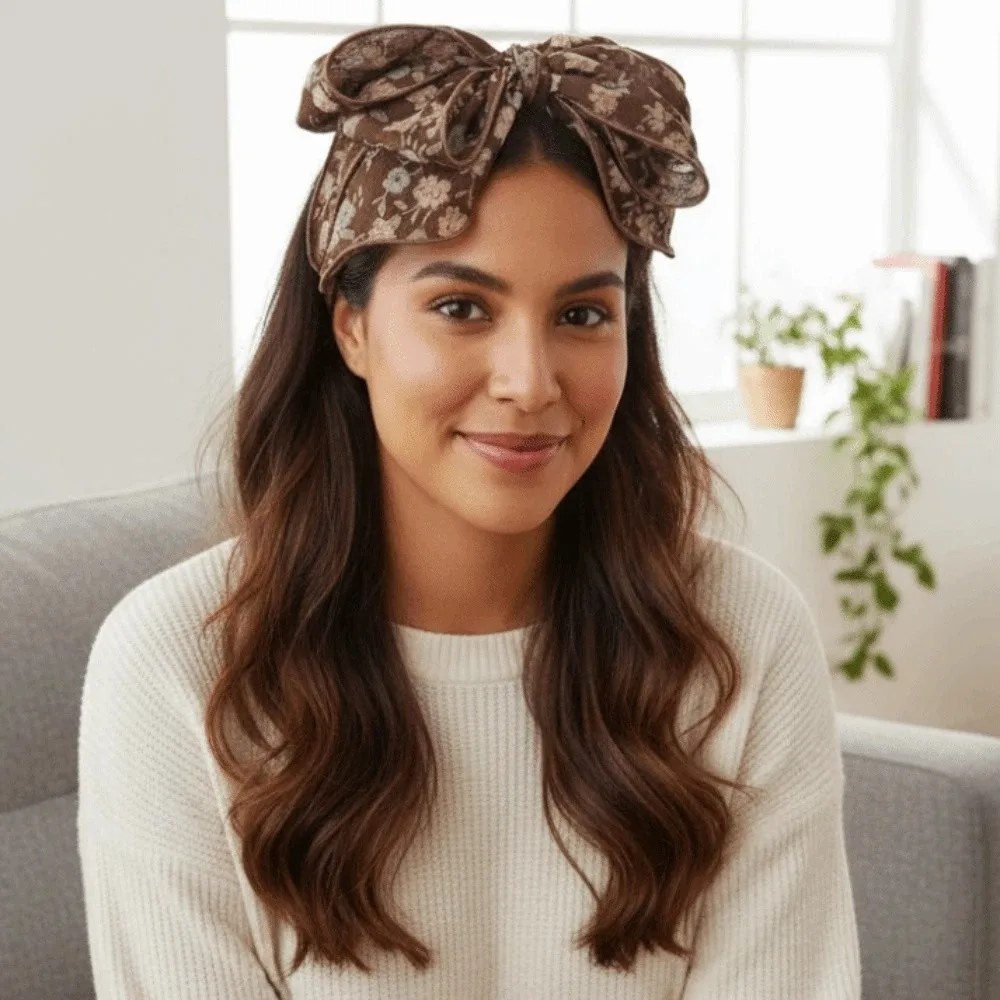 Headwear Three-layer Bow Headband Creative Contrasting Colors Bownot Wide Hair Hoop ABS Korean Style Floral Printed Hairband