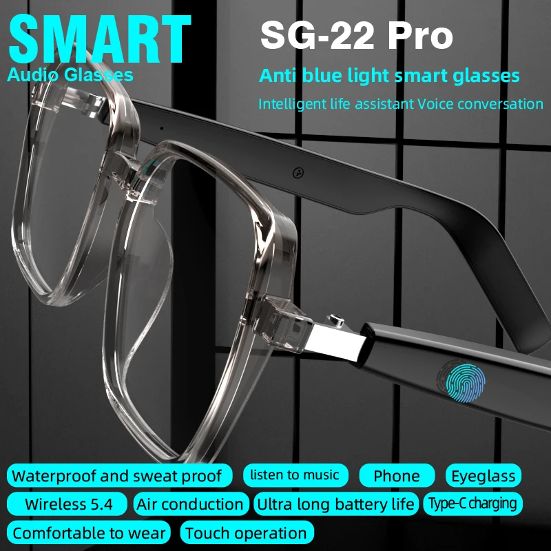 

SG-22Pro Умная оправа для звонков без помощи рук Встроенные умные Bluetooth-очки Беспроводные аудиоочки с динамиками с открытым ухом Перезаряжаемые