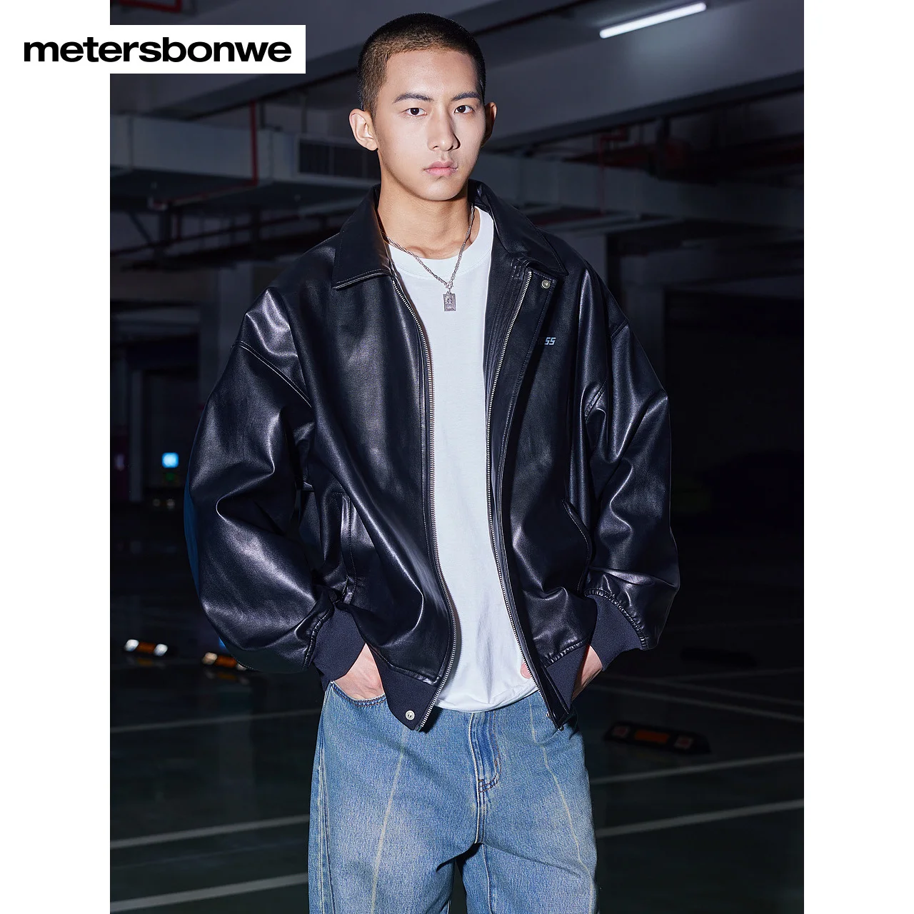 Metersbonwe-Jaqueta masculina de PU, monocromática, à prova de vento, casual, alta qualidade, top, moda, novo, primavera