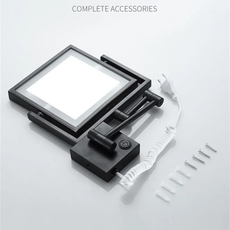 Specchio da bagno a LED quadrato in oro rosa Specchio da bagno illuminato a parete Accessori per specchi da bagno con ingrandimento 3X