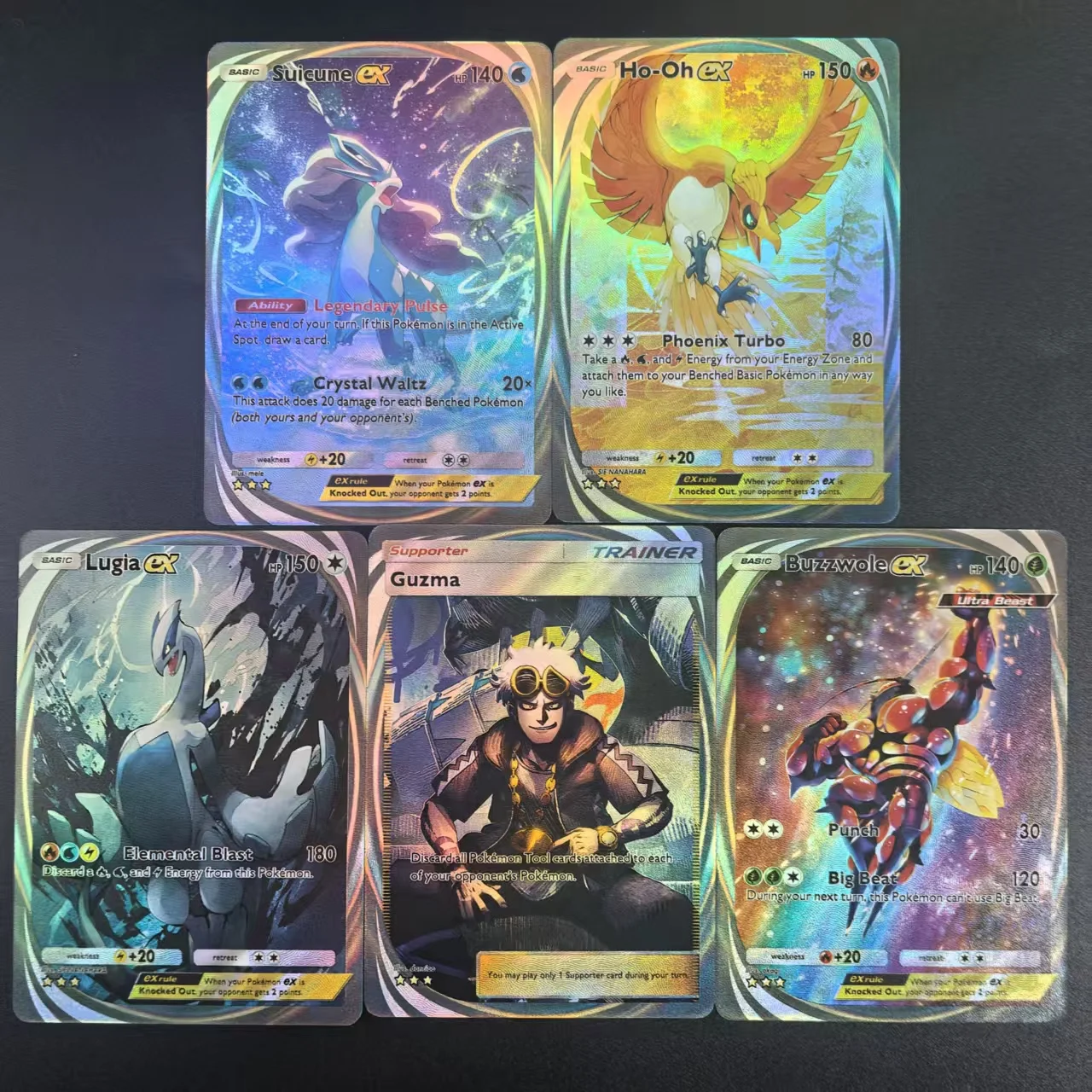 

TCG POCKET Английские коллекционные карты Guzma Buzzwole Lugia Ho-Oh Suicune EX Self Made Single Card Классическая игра Аниме Карта Подарочная игрушка