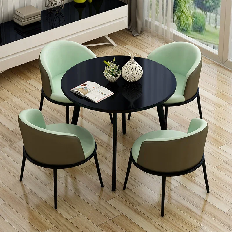 

Nordic Round Wooden Reception Table And Chairs Bubble Tea Shop Conference Seating Business Meeting Set