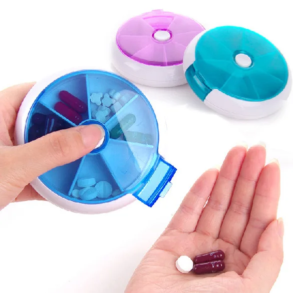 Portable Rotating Round 7 Compartment Pill Case Box Medicine Holder