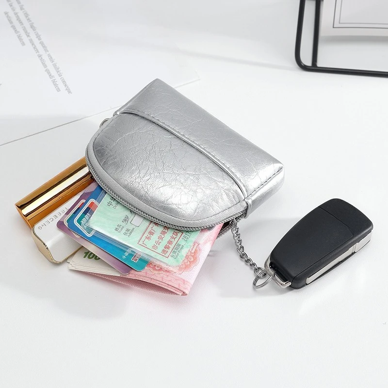 New Silver Black Women Coin Purse Small Bag Wallet Change Purses Zipper Money Bags Kids Mini Wallets Leather Key Holder